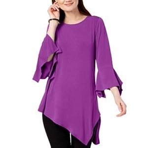 Alfani Solid Knit Square Sleeve Asymmetrical Top